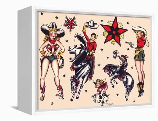 Cowboys & Cowgirls, Authentic Rodeo Tatooo Flash by Norman Collins, aka, Sailor Jerry-Piddix-Framed Stretched Canvas