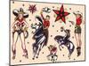 Cowboys & Cowgirls, Authentic Rodeo Tatooo Flash by Norman Collins, aka, Sailor Jerry-Piddix-Mounted Art Print