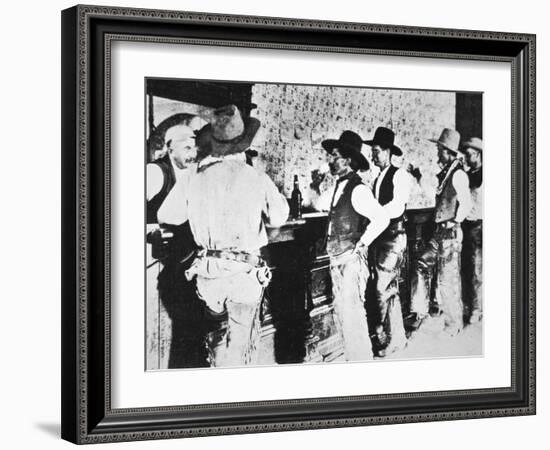 Cowboys Drinking in a Texas Saloon, C.1890-null-Framed Premium Photographic Print