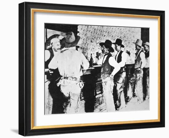 Cowboys Drinking in a Texas Saloon, C.1890-null-Framed Premium Photographic Print