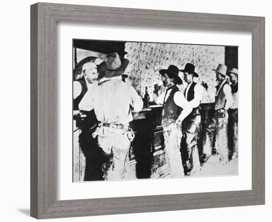 Cowboys Drinking in a Texas Saloon, C.1890-null-Framed Photographic Print