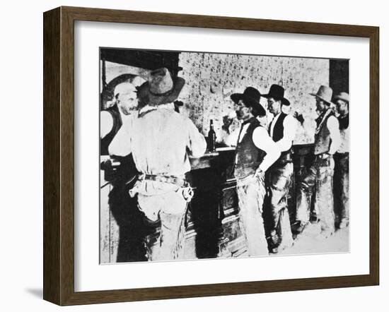 Cowboys Drinking in a Texas Saloon, C.1890-null-Framed Photographic Print