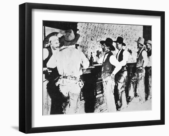 Cowboys Drinking in a Texas Saloon, C.1890-null-Framed Photographic Print