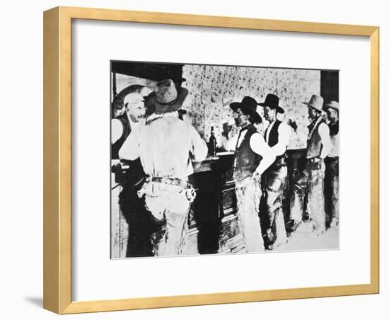 Cowboys Drinking in a Texas Saloon, C.1890-null-Framed Photographic Print