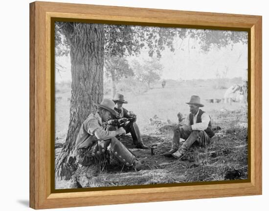 Cowboys Eating Dinner under a Tree Photograph - Texas-Lantern Press-Framed Stretched Canvas