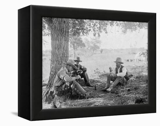 Cowboys Eating Dinner under a Tree Photograph - Texas-Lantern Press-Framed Stretched Canvas