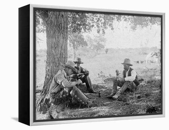 Cowboys Eating Dinner under a Tree Photograph - Texas-Lantern Press-Framed Stretched Canvas