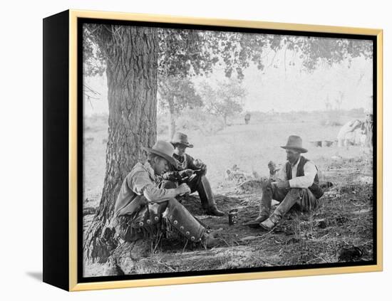 Cowboys Eating Dinner under a Tree Photograph - Texas-Lantern Press-Framed Stretched Canvas