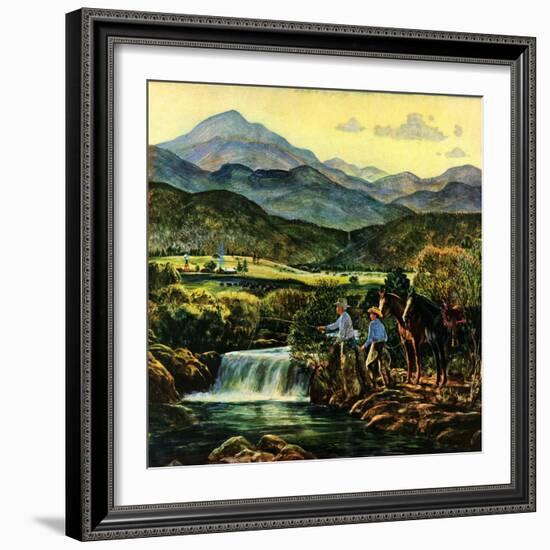 "Cowboys Fishing in Stream,"June 1, 1950-Peter Hurd-Framed Giclee Print