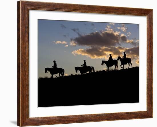 Cowboys in Silhouette with Sunset-Terry Eggers-Framed Photographic Print