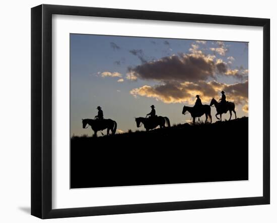 Cowboys in Silhouette with Sunset-Terry Eggers-Framed Photographic Print