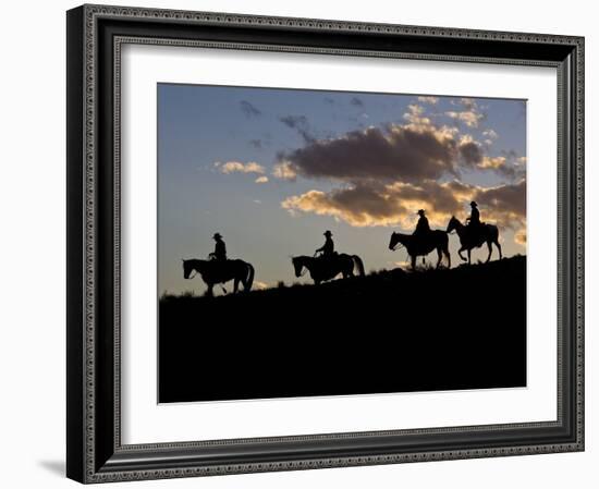 Cowboys in Silhouette with Sunset-Terry Eggers-Framed Photographic Print