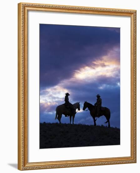 Cowboys in Silouette with Sunset-Terry Eggers-Framed Photographic Print