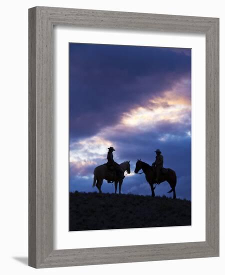 Cowboys in Silouette with Sunset-Terry Eggers-Framed Photographic Print