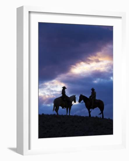 Cowboys in Silouette with Sunset-Terry Eggers-Framed Photographic Print