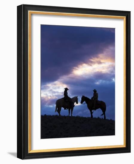 Cowboys in Silouette with Sunset-Terry Eggers-Framed Photographic Print