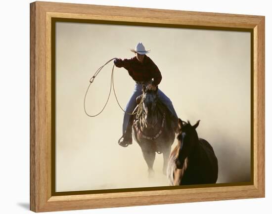 Cowboys Lassoing on the Range-DLILLC-Framed Premier Image Canvas