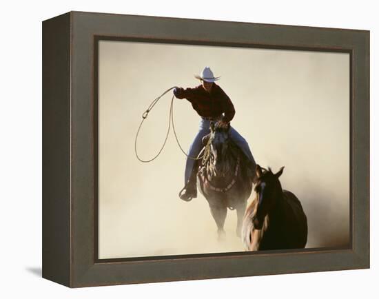 Cowboys Lassoing on the Range-DLILLC-Framed Premier Image Canvas