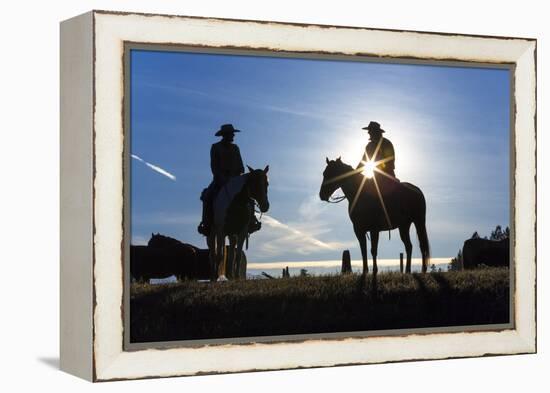 Cowboys on Horses, Sunrise, British Colombia, Canada-Peter Adams-Framed Premier Image Canvas