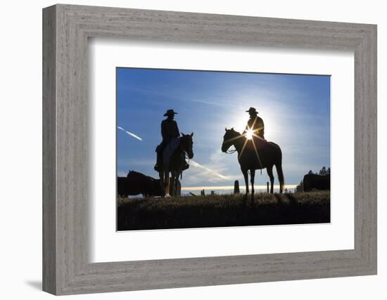 Cowboys on Horses, Sunrise, British Colombia, Canada-Peter Adams-Framed Photographic Print