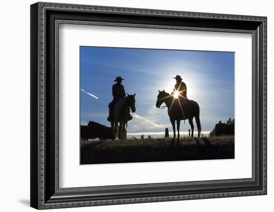 Cowboys on Horses, Sunrise, British Colombia, Canada-Peter Adams-Framed Photographic Print