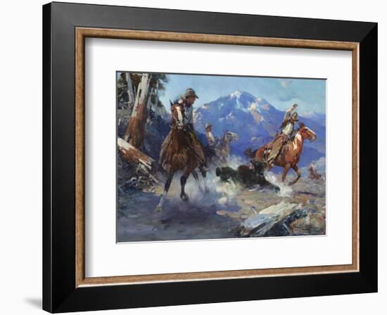 Cowboys Roping a Bear-Frank Tenney Johnson-Framed Premium Giclee Print