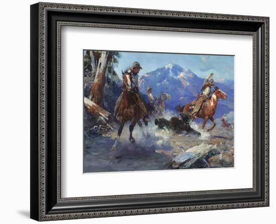 Cowboys Roping a Bear-Frank Tenney Johnson-Framed Premium Giclee Print