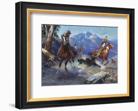 Cowboys Roping a Bear-Frank Tenney Johnson-Framed Premium Giclee Print