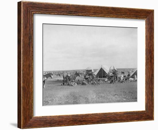 Cowboys Sitting around Chuckwagon Photograph - Belle Fourche, SD-Lantern Press-Framed Art Print