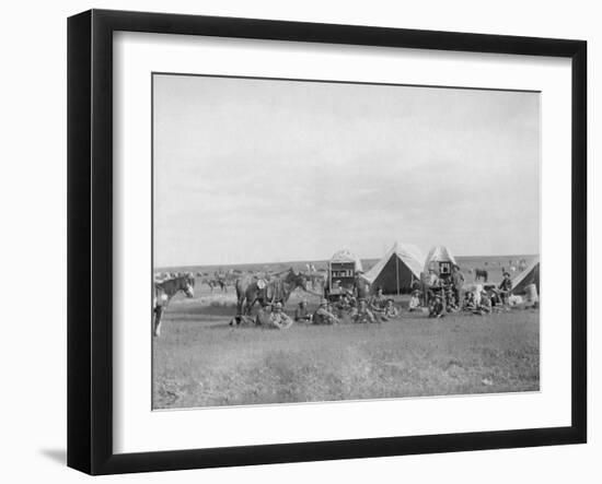 Cowboys Sitting around Chuckwagon Photograph - Belle Fourche, SD-Lantern Press-Framed Art Print