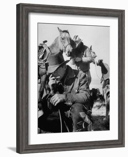 Cowboys Taking a Break During Cattle Drive to Virginia City-Ralph Crane-Framed Photographic Print