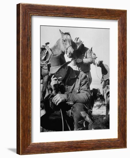 Cowboys Taking a Break During Cattle Drive to Virginia City-Ralph Crane-Framed Photographic Print