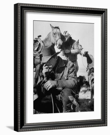 Cowboys Taking a Break During Cattle Drive to Virginia City-Ralph Crane-Framed Photographic Print
