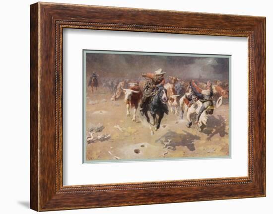 Cowboys Trying to Check a Cattle Stampede-W.r. Leigh-Framed Photographic Print