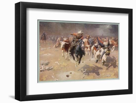 Cowboys Trying to Check a Cattle Stampede-W.r. Leigh-Framed Photographic Print