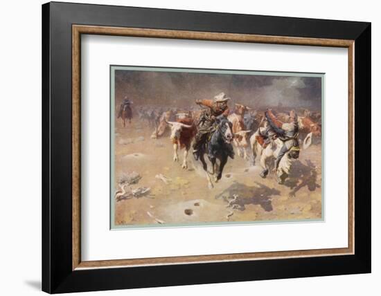 Cowboys Trying to Check a Cattle Stampede-W.r. Leigh-Framed Photographic Print