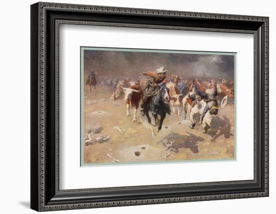 Cowboys Trying to Check a Cattle Stampede-W.r. Leigh-Framed Photographic Print