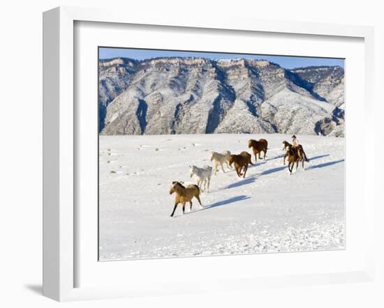 Cowboys With Horses, Hideout Ranch, Shell, Wyoming, USA-Joe Restuccia III-Framed Photographic Print