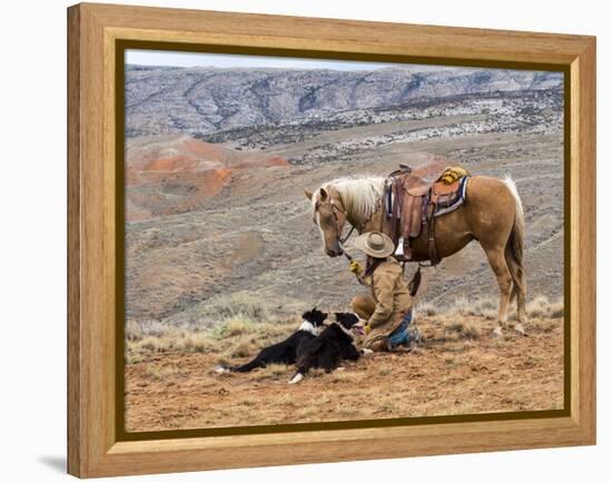 Cowgirl and Her Horse with Dog Viewing the Countryside-Terry Eggers-Framed Premier Image Canvas