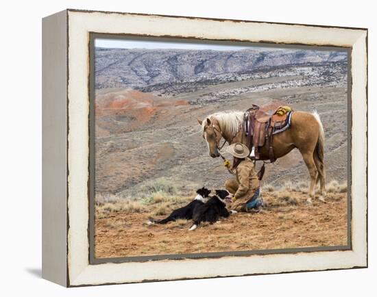 Cowgirl and Her Horse with Dog Viewing the Countryside-Terry Eggers-Framed Premier Image Canvas
