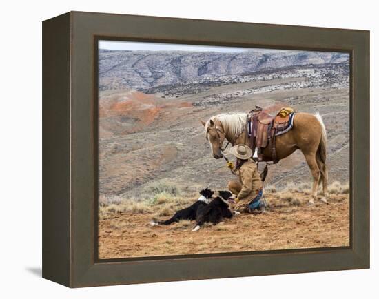 Cowgirl and Her Horse with Dog Viewing the Countryside-Terry Eggers-Framed Premier Image Canvas