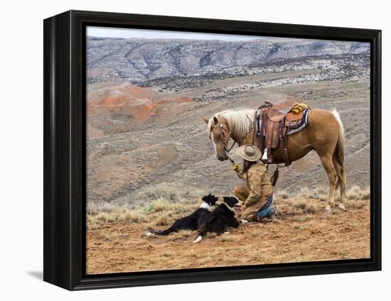 Cowgirl and Her Horse with Dog Viewing the Countryside-Terry Eggers-Framed Premier Image Canvas