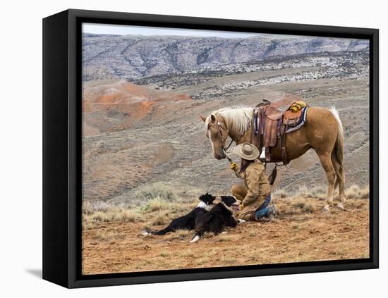 Cowgirl and Her Horse with Dog Viewing the Countryside-Terry Eggers-Framed Premier Image Canvas