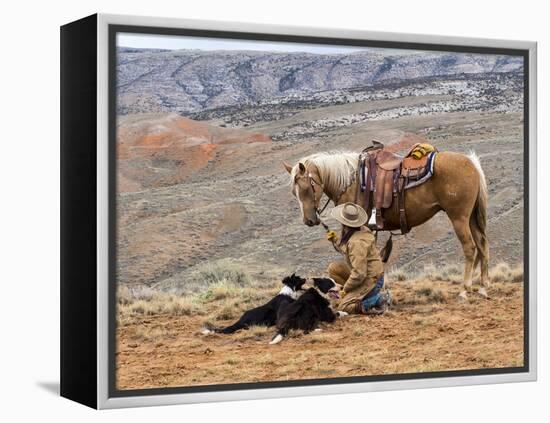Cowgirl and Her Horse with Dog Viewing the Countryside-Terry Eggers-Framed Premier Image Canvas