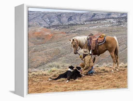 Cowgirl and Her Horse with Dog Viewing the Countryside-Terry Eggers-Framed Premier Image Canvas