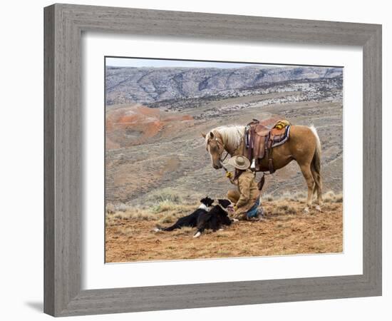 Cowgirl and Her Horse with Dog Viewing the Countryside-Terry Eggers-Framed Photographic Print