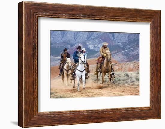 Cowgirl & Cowboy at Full Gallop-Terry Eggers-Framed Photographic Print