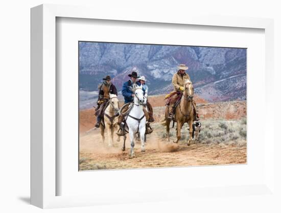 Cowgirl & Cowboy at Full Gallop-Terry Eggers-Framed Photographic Print