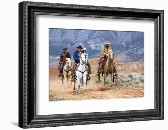 Cowgirl & Cowboy at Full Gallop-Terry Eggers-Framed Photographic Print