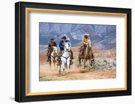 Cowgirl & Cowboy at Full Gallop-Terry Eggers-Framed Photographic Print